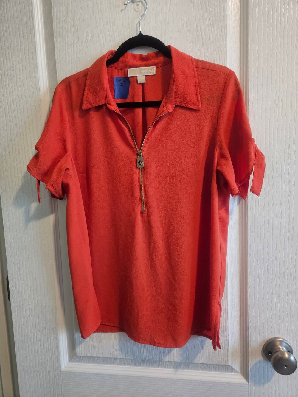 Michael Kors Women's Short Sleeve Zip Front Blouse